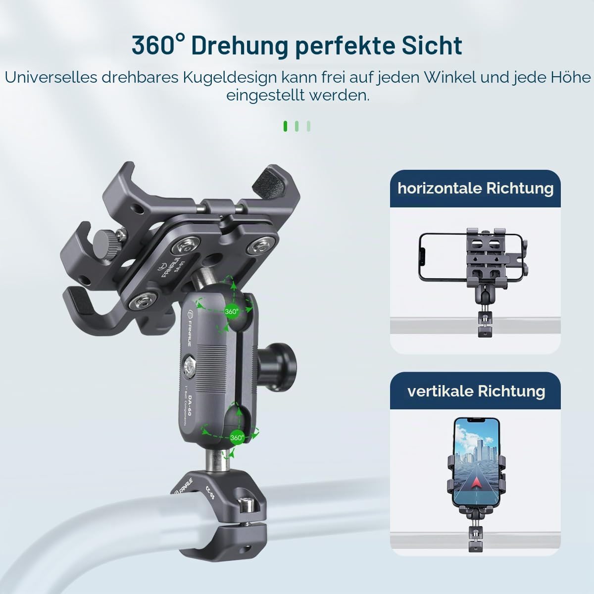 FANAUE Handyhalterung mit 2,5 cm Kugel, kompatibel mit RAM-Halterungen, B-Größe, Doppelbuchsenarm und Fahrrad-Handyhalterung aus Aluminiumlegierung, geeignet für 14-17,8 cm Smartphones mit
