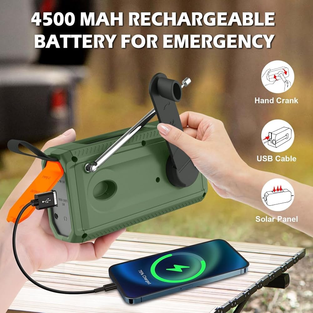 Mini korba ręczna radio Bluetooth +//radio FM 4500 mAh zasilane energią słoneczną radio awaryjne z latarką LED, alarm SOS