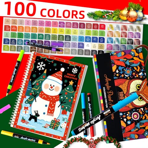 Image of Aen Art 100 Colors Acrylic Paint Marker - Precision Brush Tip Paint Pens Work on Paper, Rock Painting, Stone, Wood, Glass, Ceramic, DIY & Art Supplies - Classroom & Art Supplies Gift