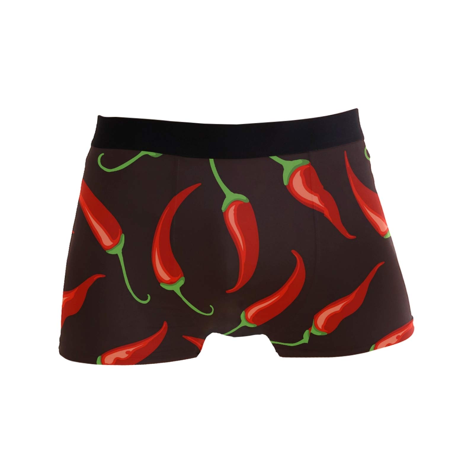 Seamless Red Chilli Pepper On Black Men's Novelty Boxer Briefs Stretchy Underwear Breathable Underpants Shorts L