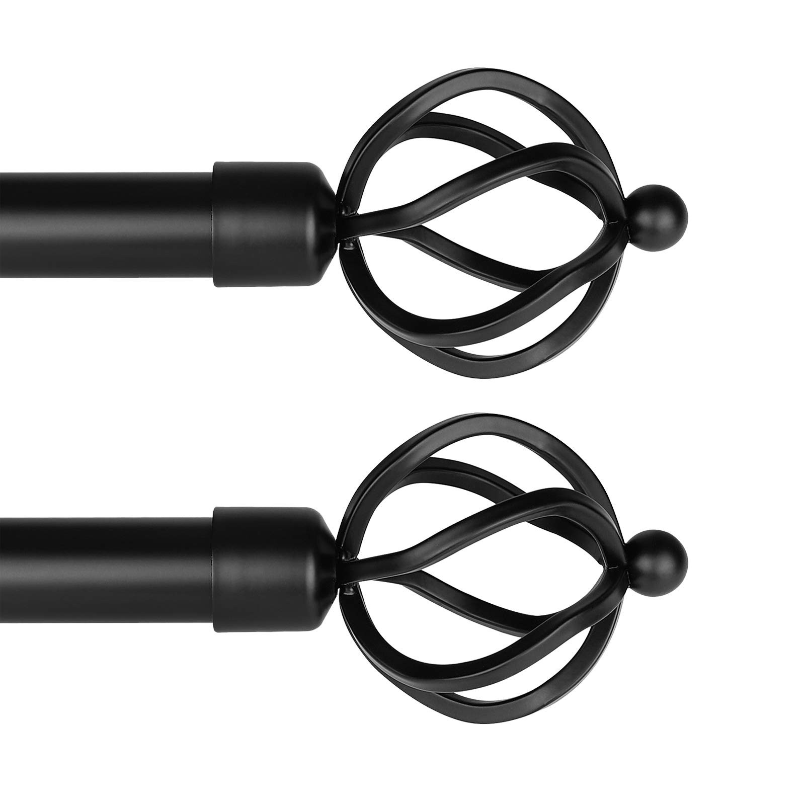 (2 Pack) knobelite Window Treatment Drapery Rods, 1 Inch Diameter Decorative Single Window Curtain Rod, Length from 42 to 120-Inch, Black Curtain Rod for Windows with Twisting Cage Finials
