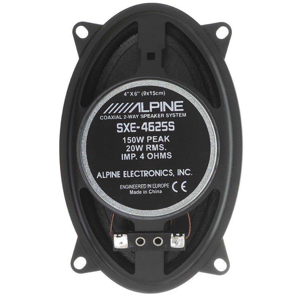 Kit Set para Alpine SXE-4625S 2 Altavoces coaxiales de 2 vías 4" x 6" 10 x 15 cm 100x150 mm 20 vatios rms y 150 vatios máx para Coche, por par + 5 Pegatinas + Tornillos de instalación incluidos