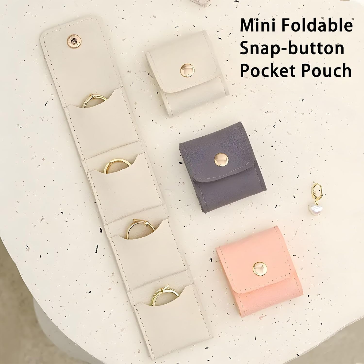 Mini Travel Jewelry Bag,Portable Velvet Jewelry Pouches,Travel Jewelry Organizer Case,Foldable Multifunctional Travel Jewelrys Pouch With Buckle for Travel Essentials,Ring,Earring (White)