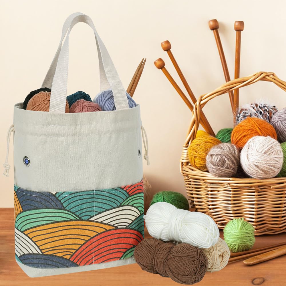 TOGETRUE Garntasche, Strick-/Häkeltasche, Garnaufbewahrungstaschen, Organizer, Häkeltaschen für Häkelprojekte, zum Aufbewahren von Knäuel, kurze Stricknadel (Farbbogen)