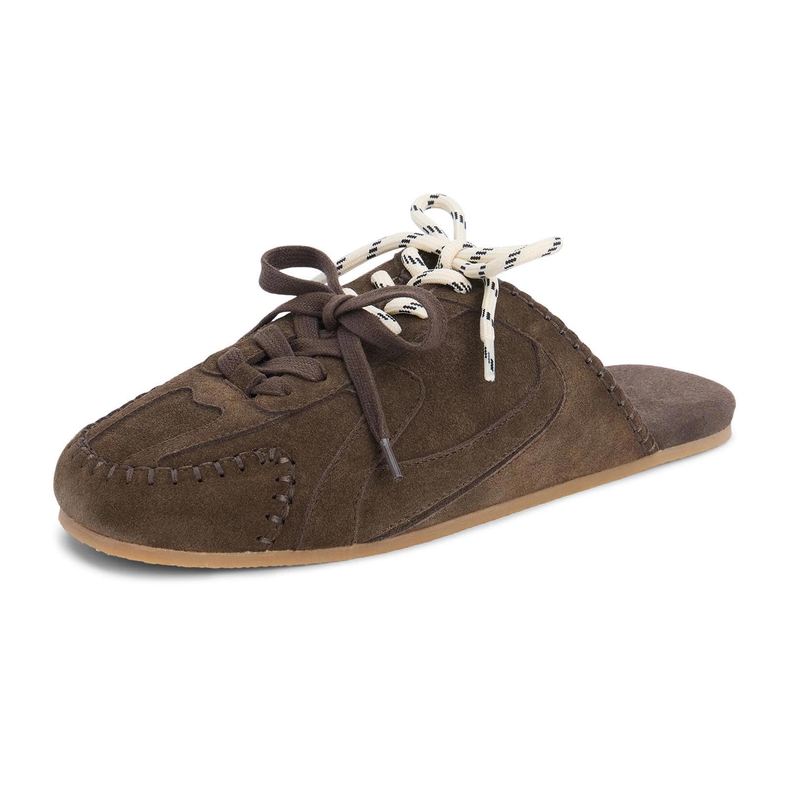 Sneaker Mules for Women Slip on Suede Mules Fashion Backless Flats Shoes