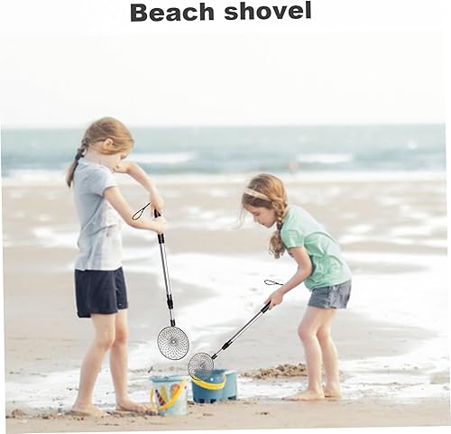 Miniatura 2 de Tamiz de arena para la playa, 2 juegos de tamiz de arena de playa con pala de playa de 4.33 pulgadas y mango telescópico de 17.32 a 29.53 pulgadas