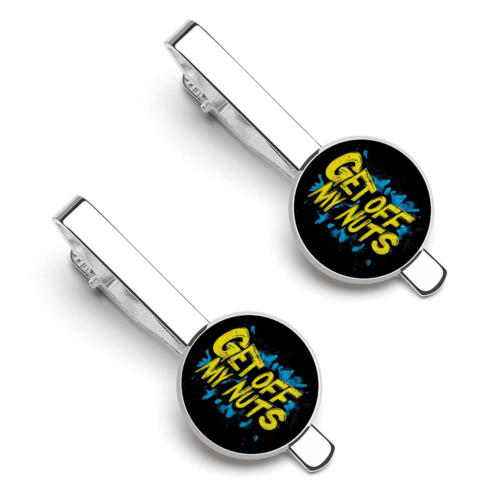 Get Off My Nuts 1 Pair Tie Clips Necktie Bar Pinch Clip for Wedding Business