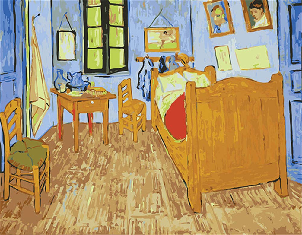 Awesocrafts White Paint By Numbers Kits, Vincent's Bedroom In Arles By Van Gogh Number Painting For Adults 16X20 Inch (Bedroom, No Frame)