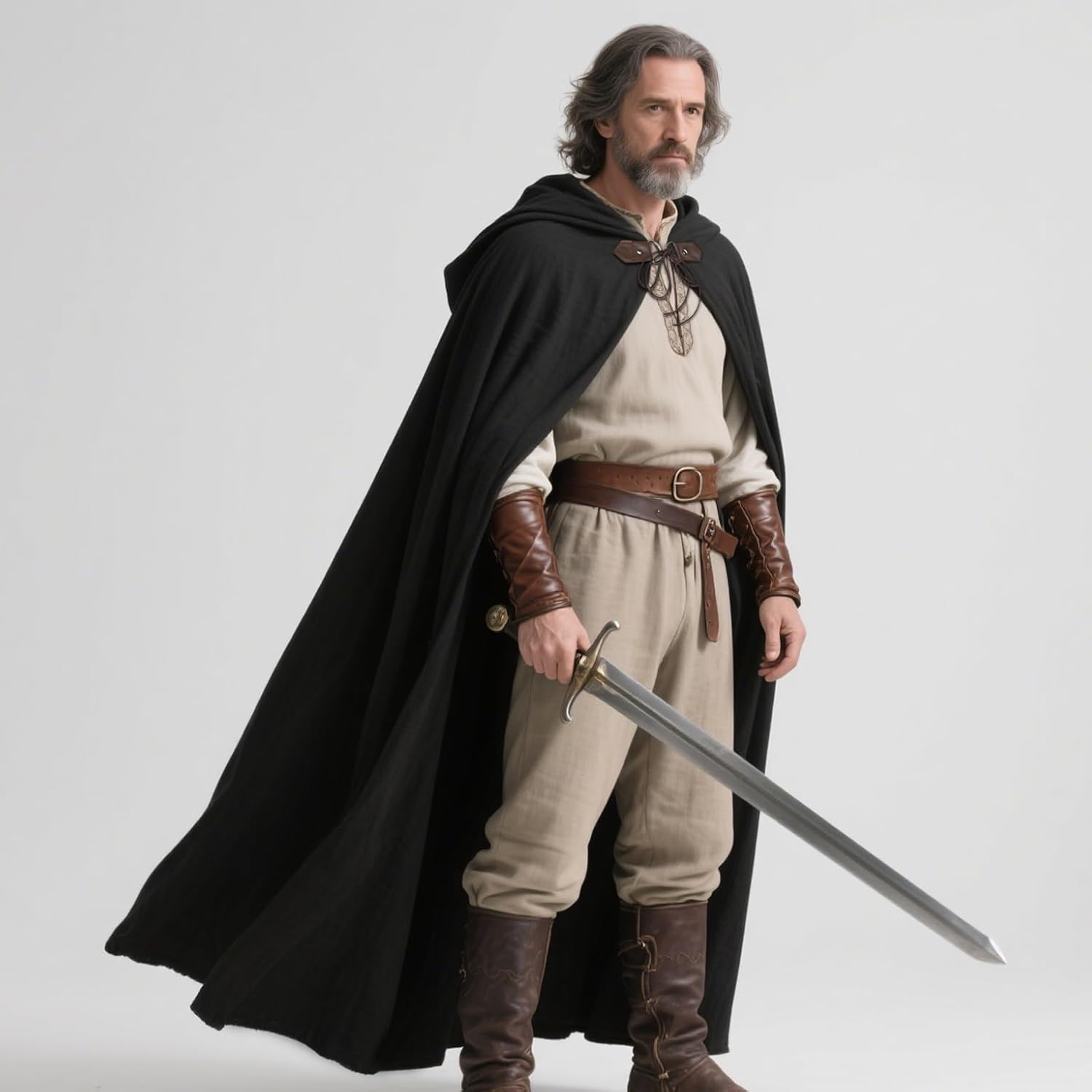 L'VOW Medieval Hooded Cloak Linen Renaissance Cape with Hood - Halloween Hobbit Cosplay Witch Wizard LARP - Image 5