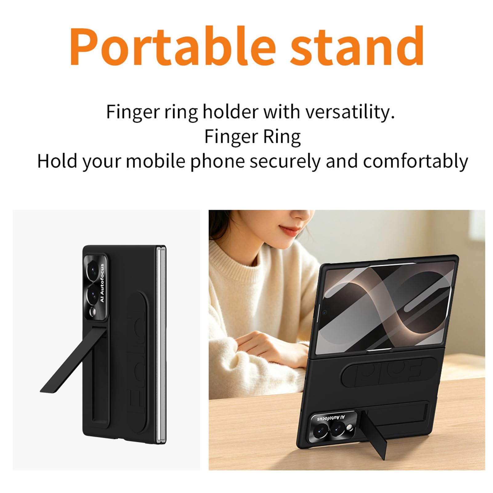 Custodia Sottile For Samsung Galaxy Z Fold 8, Cavalletto Invisibile Pieghevole Anti-Impronte PC Protezione For Schermo Polsino Protezione For Lenti Avvolgente Completa(Blue)