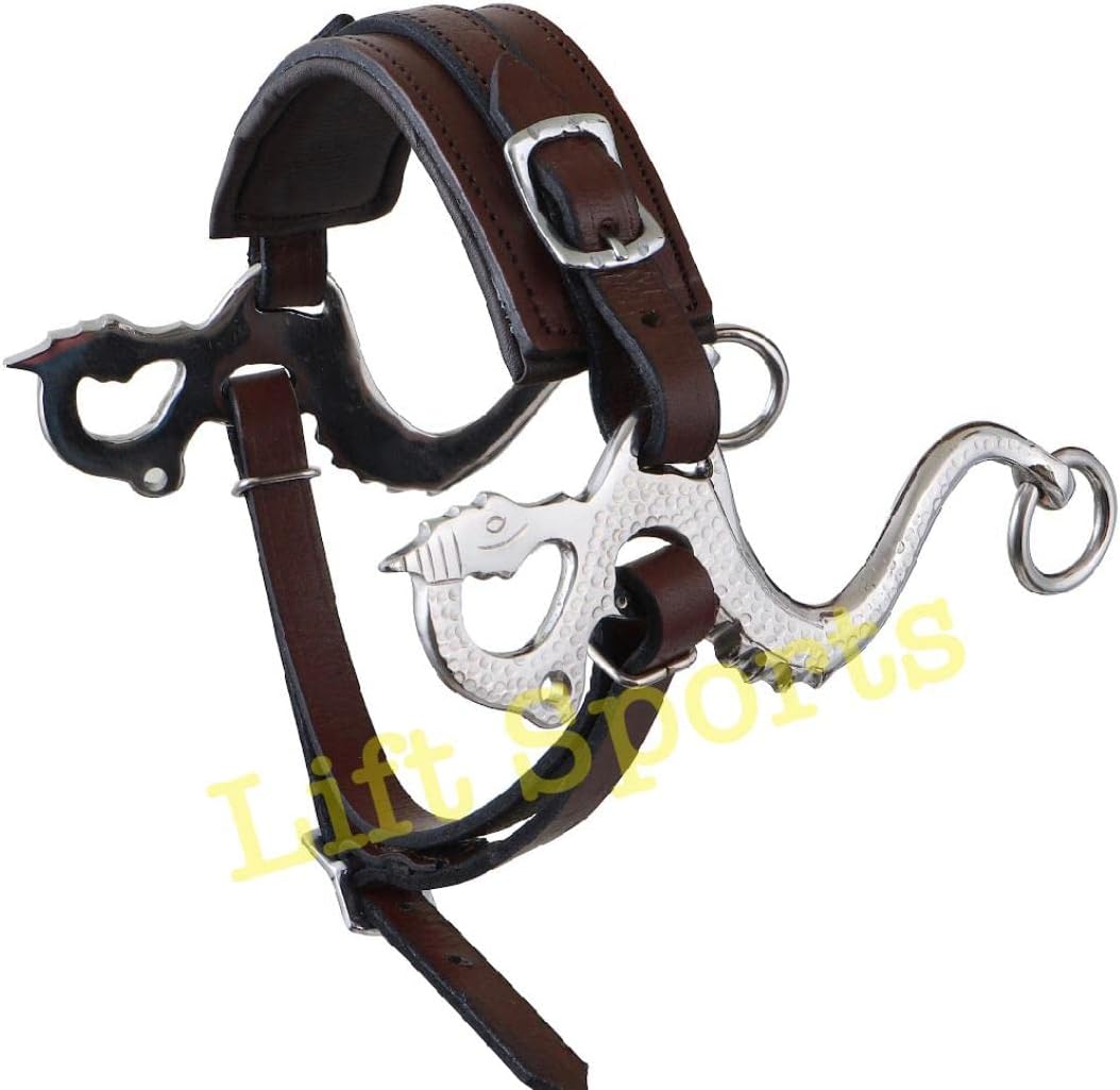 Black/Brown Dragon Style Hackamore Bitless Horse Bit English Western Adjustable Original Leather Bridle Equestrian Tack (Brown)