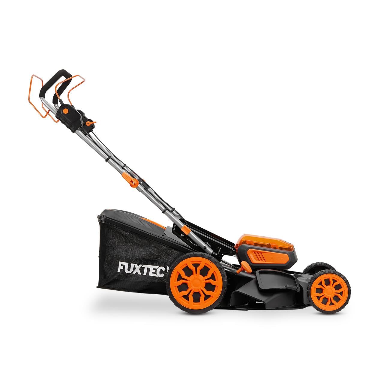 Cortacésped inalámbrico FUXTEC 40V FX-E2RM46PROSET con tracción, 46 cm, Altura 25–100 mm, Mulching, recogedor 50 L, 2 baterías 5Ah + Cargador rápido