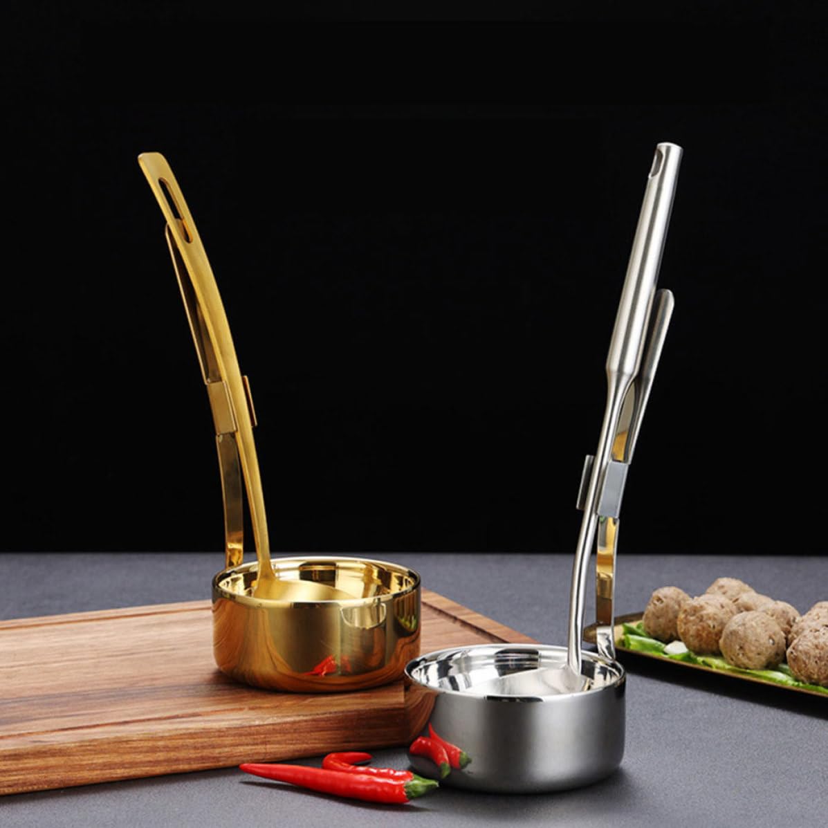 Soporte para Cucharón de Pie de Acero Inoxidable Dorado