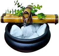Fonte de Água Decorativa de Mesa Bacia com Bambu Natural Feng Shui Chafariz