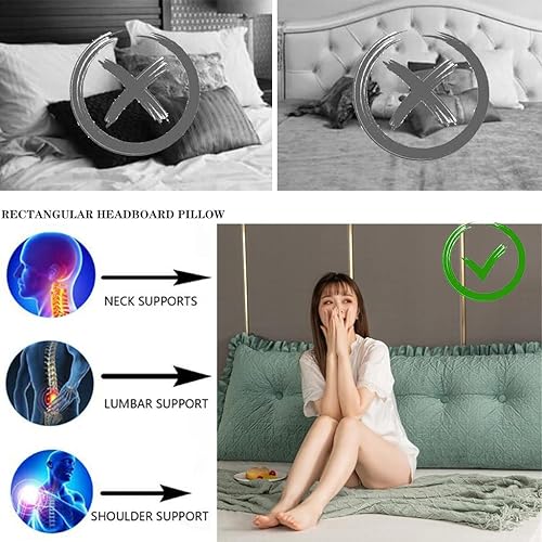 Miniatura 3 de Almohada grande de cuña de lectura, cojín para cabecero de cama, cojín para cama individual, matrimonial, Queen, King, litera, color verde, 59