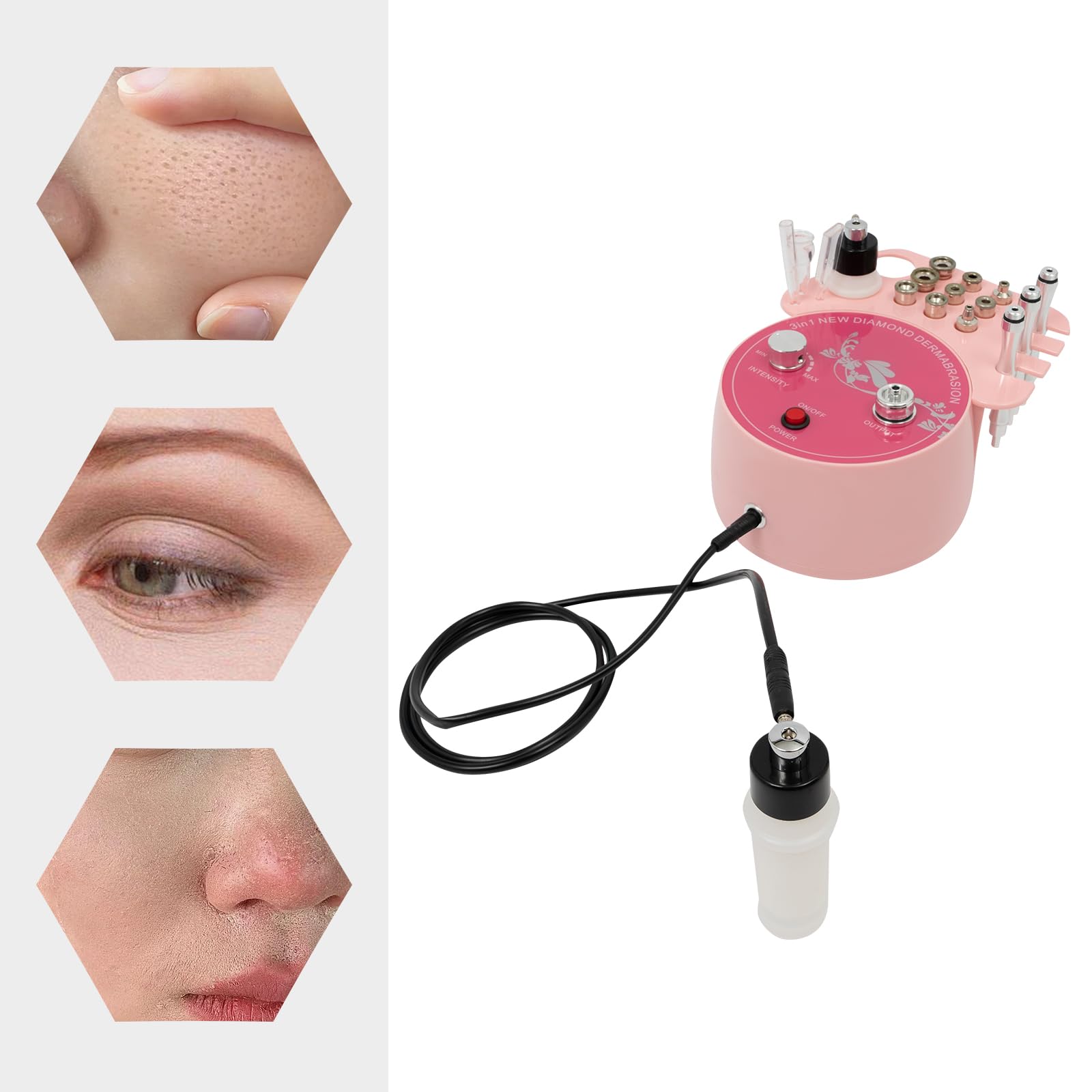 Microdermoabrasione diamantata 3 in 1 con 9 accessori e funzione spray | Dispositivo professionale per la cura del viso per una pulizia profonda ed esfoliante per uso domestico