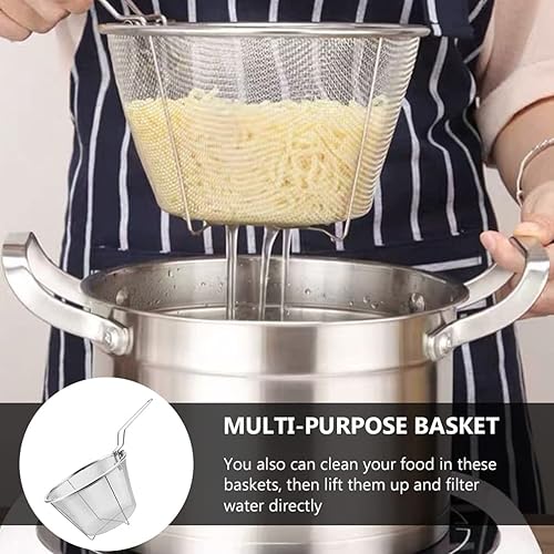 Miniatura 2 de YARNOW Cesta redonda de alambre para freír Cesta redonda plateada de acero inoxidable Colador de freír Cesta plegable para alimentos fritos, 7.1 in
