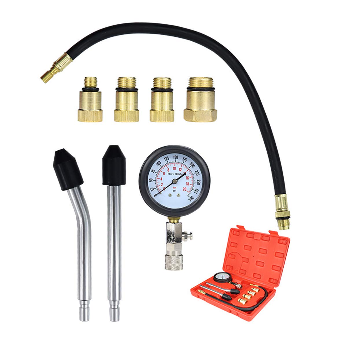 Tester Compressione Motore Benzina Manometro Compressione Cilindri Kit Prova Compressione Benzina Motori 0-20bar/0-300psi Misuratore di Compressione