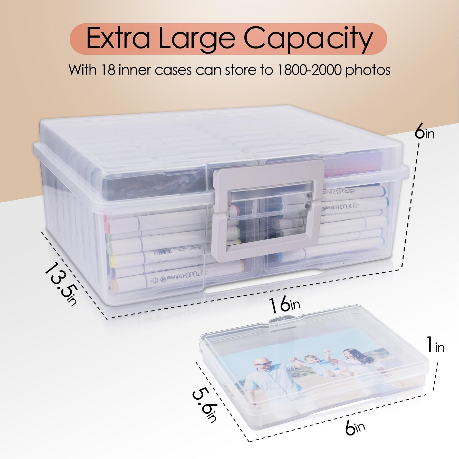 Caja de almacenamiento de fotos de 5 x 7 pulgadas, organizador de fotos extra grande con 18 fundas interiores, organizador de semillas, caja de almacenamiento de imágenes, manualidades