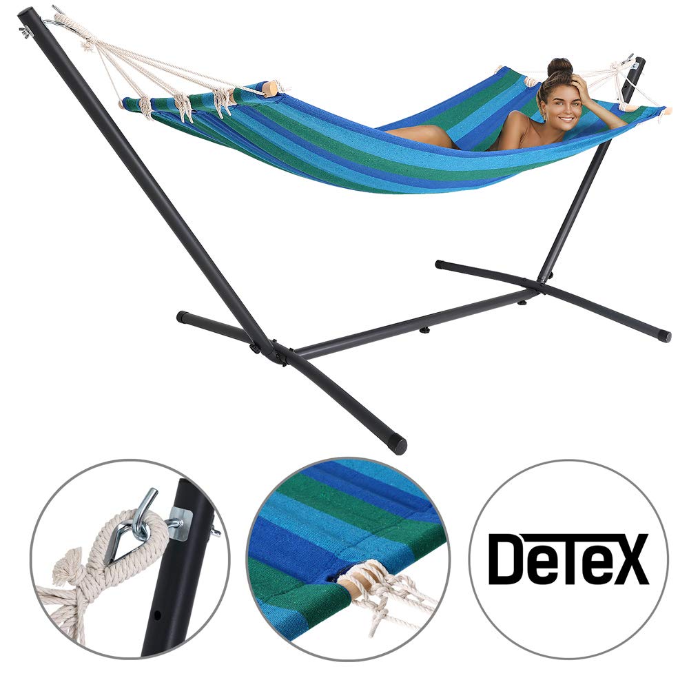 Detex Amaca con Supporto Portata 150kg Amache Giardino Spiaggia Campeggio Balcone Terrazzo Blu