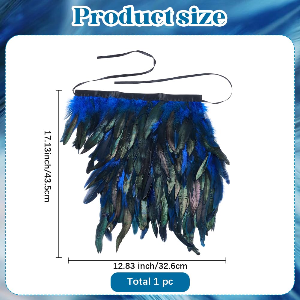GORGECRAFT Gothic Feather Cape Shawl Feather Capelet Witch Wings Collar Natural Feathers Cape Shrug Halloween Raven Costume Peacock Adult Costumes for Women Men Easter New Years Eve Dodger Blue - Image 2