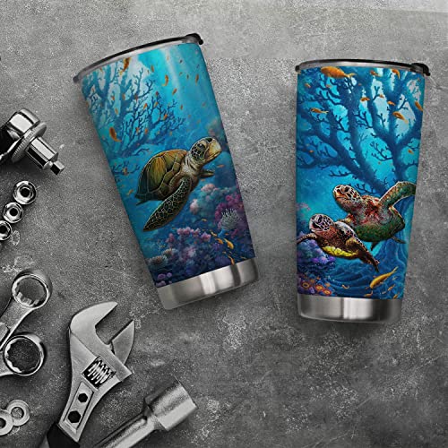 64Hydro 20Oz Turtle Gifts For Turtle Lovers, Sea Turtle Gifts For Women, Beach Gifts, Ocean Gifts, Beachy Gifts For Women Beach Themed Turtle Tumbler Cup, Insulated Thermos Travel Coffee Mug With Lid #TOP1