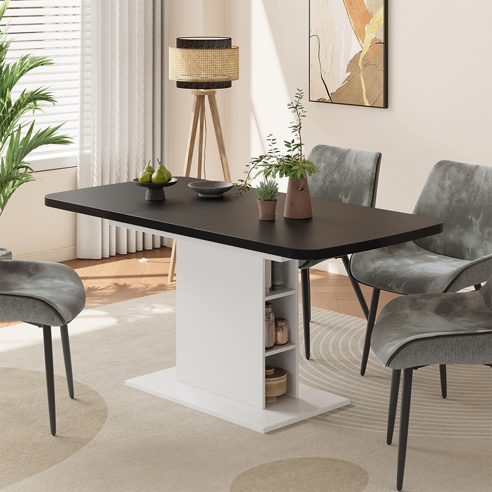 Vicco Mesa de Comedor Fenaro, Negro/Blanco, 120-160 x 80 cm