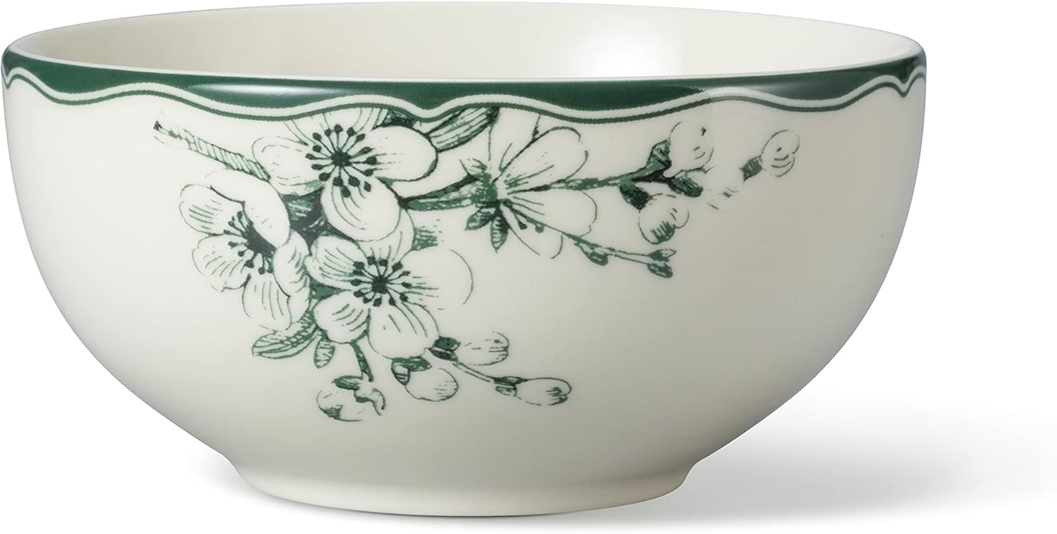 222 Fifth 12-Piece Porcelain Dinnerware Set for 4, White & Sage Green Plates and Bowls Set, Glossy Ceramic Dish Set with Detailed Floral Design, Microwave & Dishwasher Safe Dishes for Dining, Brittany - Image 8