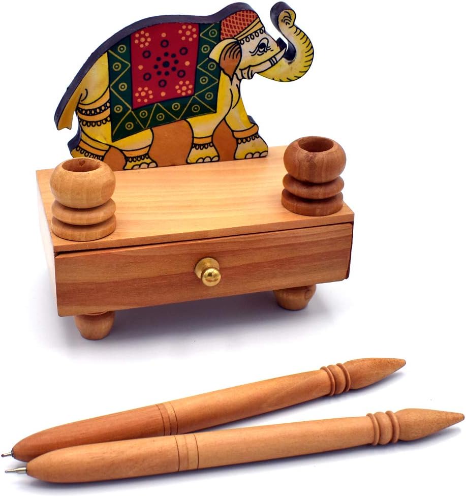 JAIPURCRAFT Elephant Shape Wooden Pen Holder with Handmade