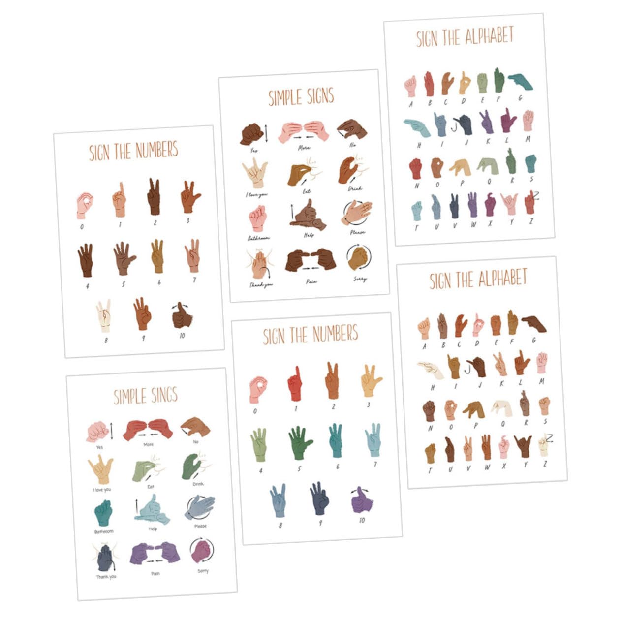 TOPPERFUN 18pièces Posters Éducatifs De Langue Des Signes Alphabet Et Chiffres Pour Décoration De Salle De Classe Et Playroom Pour Garçon Fille