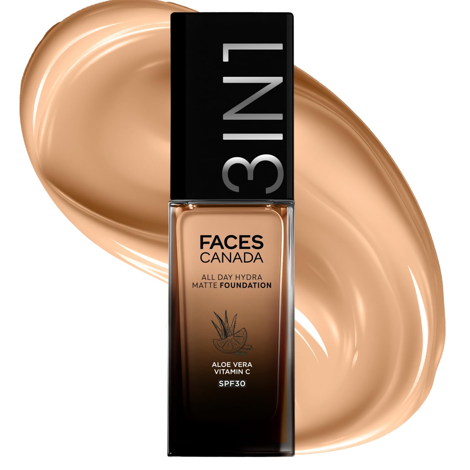 FACESCANADA All Day Hydra Matte Foundation Cream|3-in-1 Foundation + Moisturizer + SPF 30|24 HR Aloe Hydration & Vitamin C|10HR Long Wear|Medium to High Buildable Coverage | Soft Sand 041 | 30ml