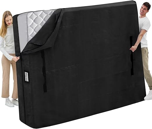 Mattress Bags for Moving and Storage, BETU Queen Mattress Protector Waterproof Mattress Cover with 8 Heavy Duty Handles and Zipper Extra Thick Moving Supplies for Bed Reusable (82x62x13.5" Black)