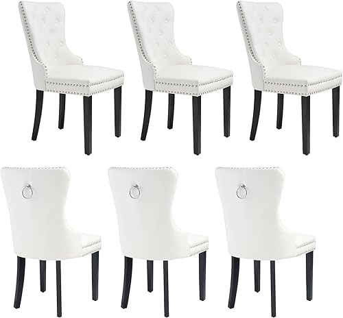 Miniatura 38 de Juego de 2 sillas de comedor de cuero PU, sillas de comedor tapizadas acolchadas con anillo de tracción y patas de madera maciza, negro