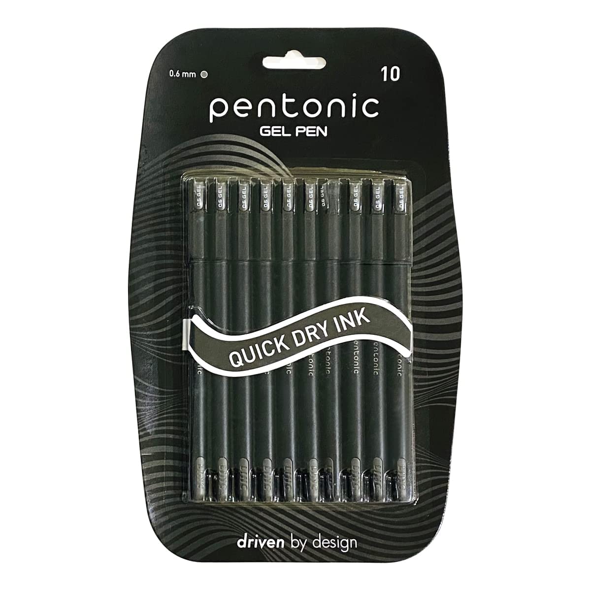 Gel Pen Blister Pack | Tip Size 0.6 mm | Click Off Mechanism With Black Matte Finish Body | Black Ink, Pack Of 10