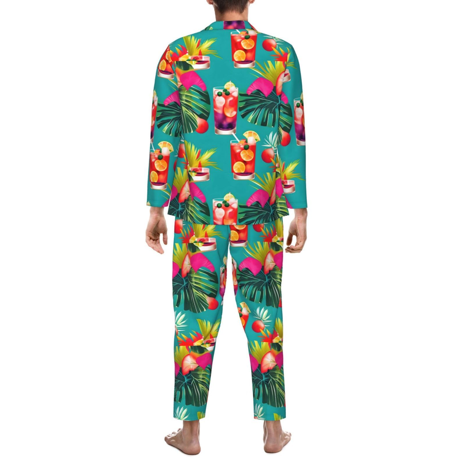 Cocktail tropicali Stampa Uomo Manica Lunga Pigiama Set Due Pezzi Home Wear Confortevole Sleepwear Nightwear