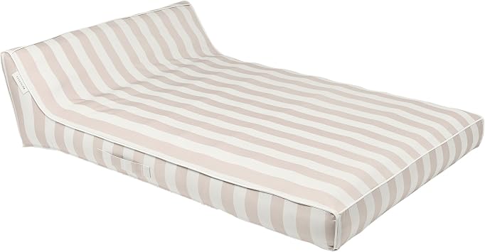 SUNNYLiFE Luxe Double Lounger, Inflatable Pool Float, Oversized Floating Lounger, Backrest Design, PVC and Polyester, Oyster Stripe, 70.87 x 33.46 x 20.47 inches, 9.7 lbs
