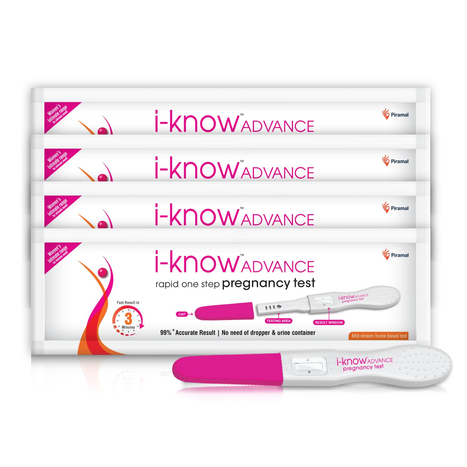 Advance Mid Stream Pregnancy Test Kit | Rapid One Step Home based Midstream Urine Pregnancy Test | Accurate Result in 3 mins | HcG Test Kit | Pack of 4