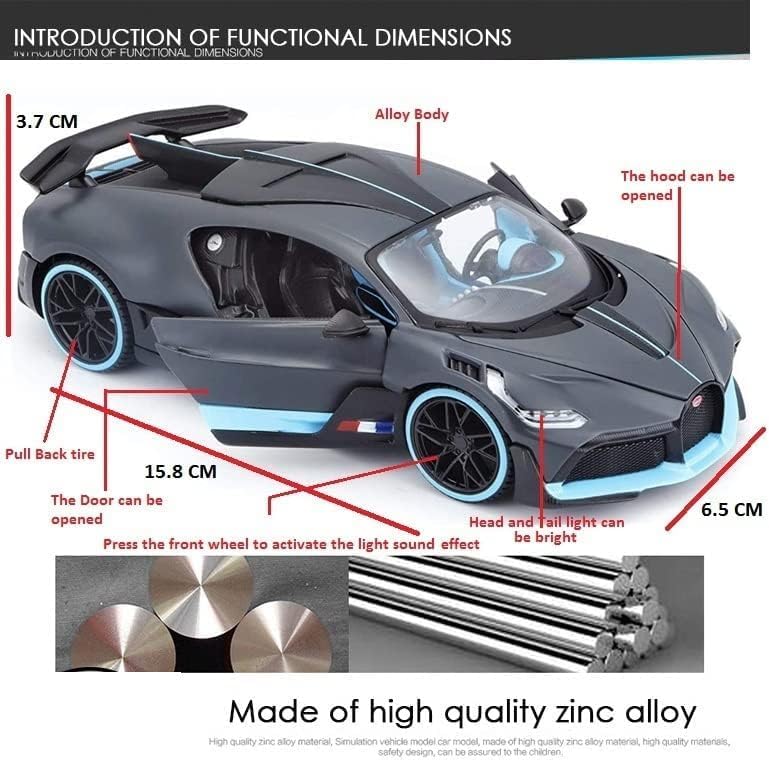 Image of Bugatti Divo Die cast Pull Back Metal Car Model Collection of Toy Cars Openable Doors Flashing Light and Musical Sound Best car Gift for Kids (Red)