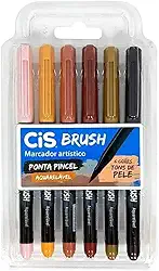 Caneta pincel Brush Aquarelável com 6 cores tons de pele Cis