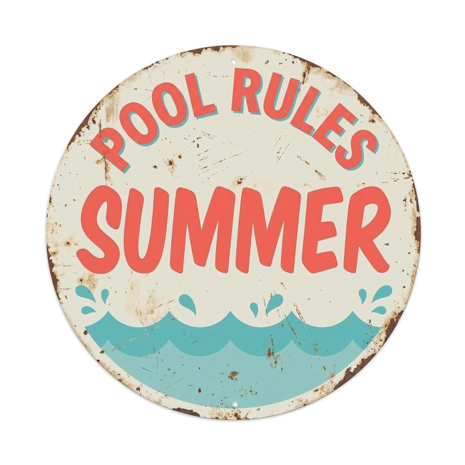 Pool Rules Summer Vintage Metal Tin Sign Plaque Wall Decor for Cafe, Club, Garden Round Metal Poster 8x8Inch