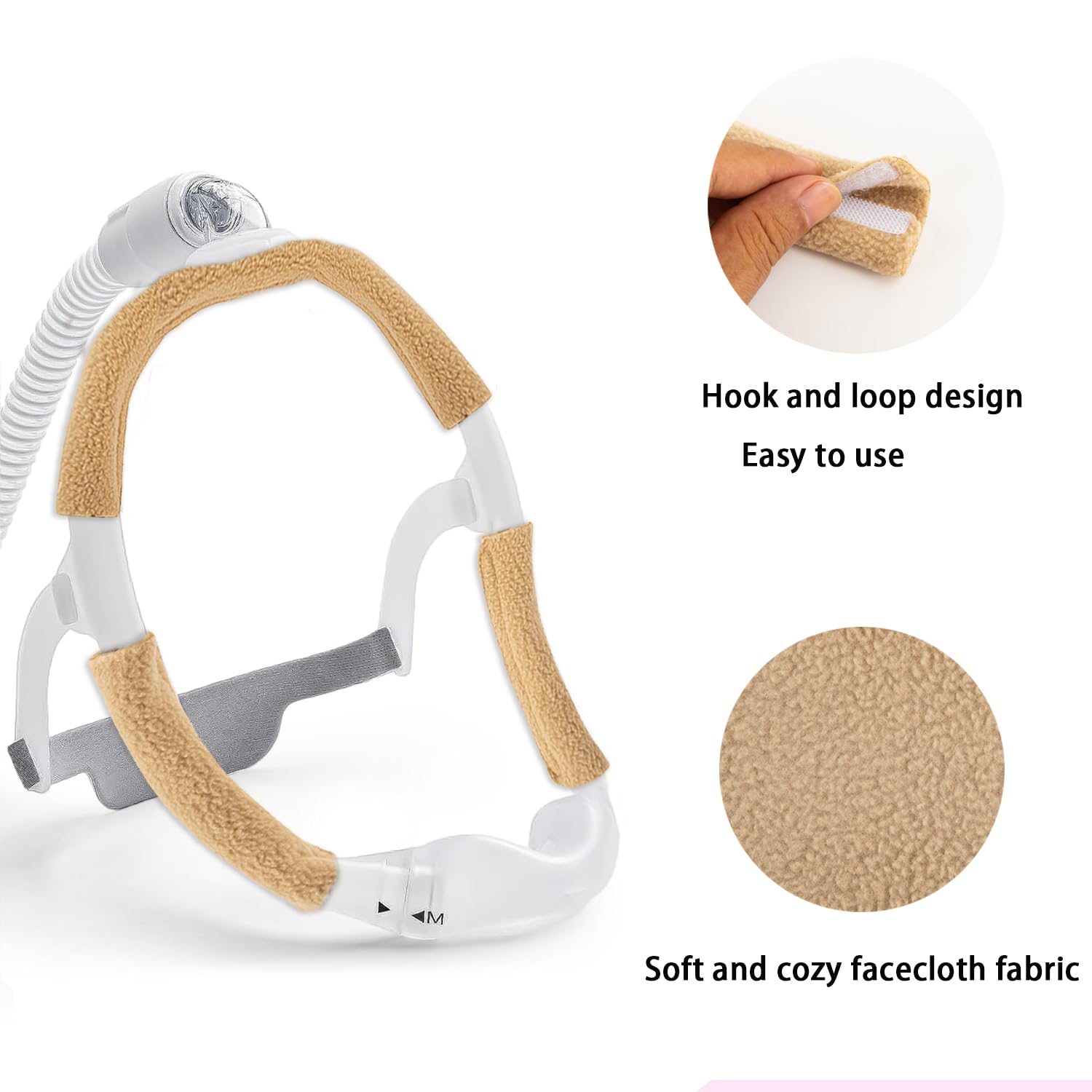 Compatible CPAP Strap Sleeve CPAP Mask Frame Fleece Sleeve, Fleece CPAP Headband Sleeve Set for DreamWear or ResMed AirFit and CPAP Face Pad Cushion (Khaki Color)