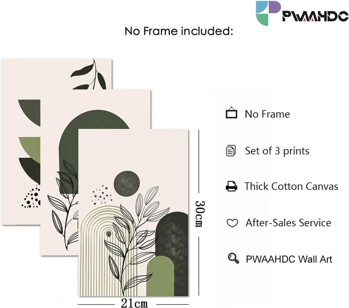 PWAAHDC Green Canvas Wall Art, Set of 3 Boho Prints, Beige and Sage Green Abstract Geometric Posters - Image 2