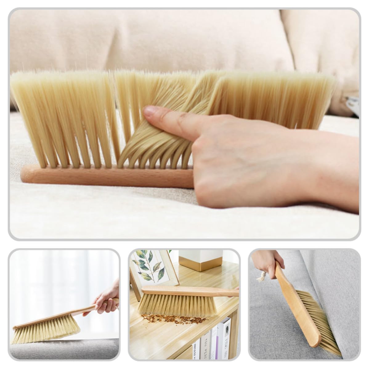 Cepillo de Mano de Madera Herramienta Resistente con Cerdas Suaves para Eliminar Polvo Hogar para Limpieza de Sábanas y Tapicería