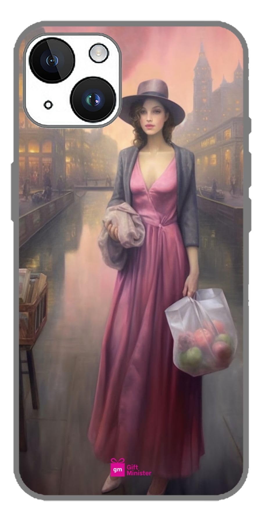 Silicone Designer Cover for Apple iPhone 14 Pinkcover - Shopping Woman Printed Anime Wilk Whimsical Cityscapes Pink Happenings York Shockproof Dustproof Anti-Slip Flexible 1Pcs 1696W