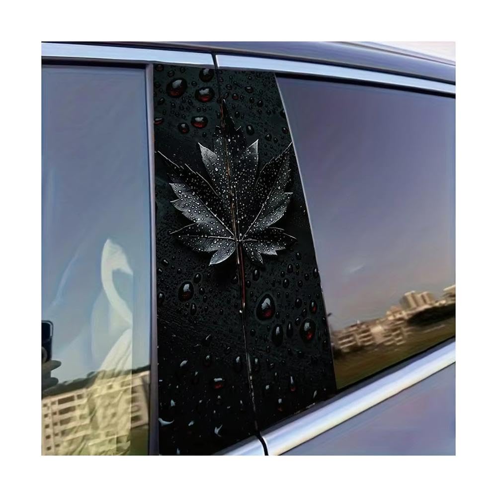 Dabhuoc One Color Car Parts 2Pcs Car Window Pillar Stickers Black Maple Leaf Glossy Material Protective Film