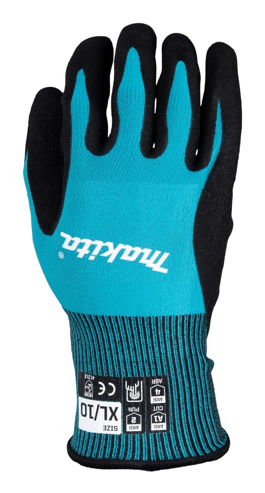 Makita P-84707 Cut Level 1 Nitrile Coated Dipped Gloves, Size X-Large, Blue/Black, Extra Large - Image 2