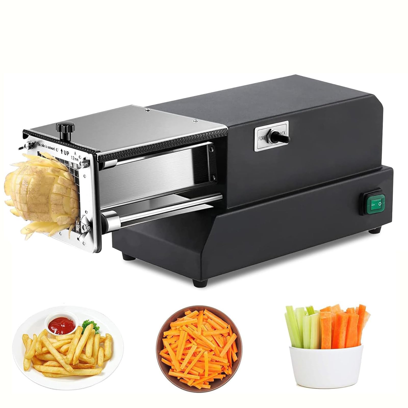 asdchZen Electric French Fry Cutter,Professional Commercial And Household French Fries Cutter,Fry Cutter Electric Potato Cutter With Blades,For Home Use & Cucumbers,Carrots,Sweet,Black-10mm