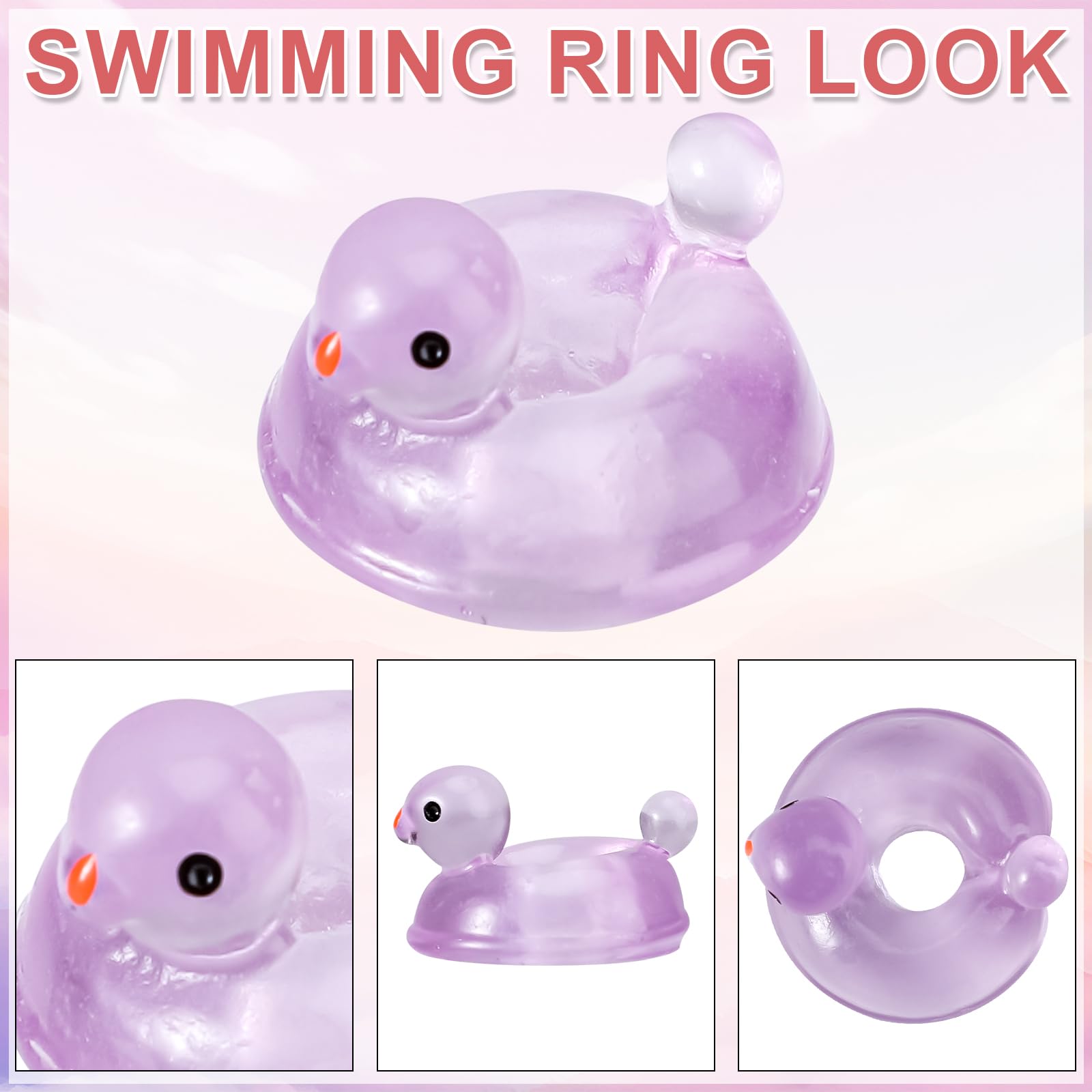 Lyreh 50pcs Mini Luminous Swimming Ring Ducks, 7 Color Tiny Small Resin Glow in the Dark Duck Miniature Garden Decor for DIY Dollhouse Bonsai Terrarium Micro Landscape Decors - Image 4