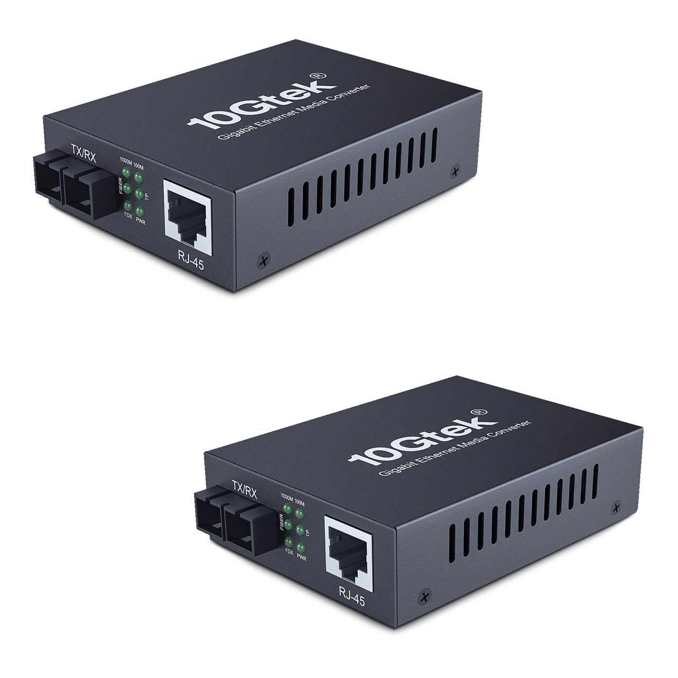 2 sztuki, Gigabit SC na RJ45, konwerter światłowodowy 10/100/1000 Mbit/s RJ45 do 1000 Mbit/s Multimode Fiber Dual SC, MMF, 850 nm, do 550 m, automatyczna negocjacja