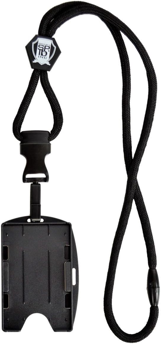 Metal Detector Friendly Lanyard with Badge Holder - 2 Card Display - Double Sided Open Face Horizontal/Vertical - Breakaway Cord - Detachable Plastic Clip - Quick Release Buckle by Specialist ID